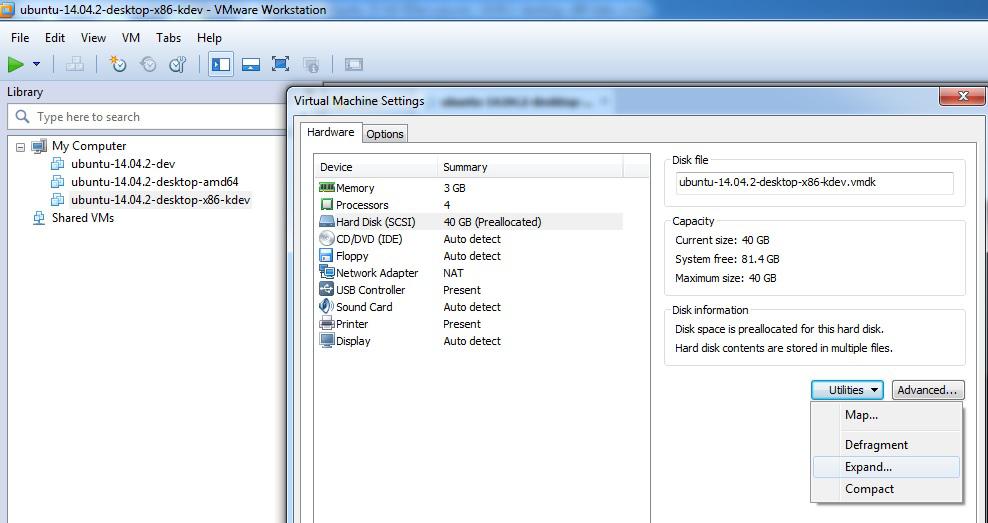 Ubuntu 14.04.2 + Vmware 9.0扩展磁盘分区